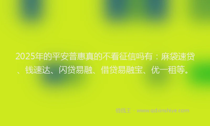 2025年的平安普惠真的不看征信吗有：麻袋速贷、钱速达、闪贷易融、借贷易融宝、优一租等。