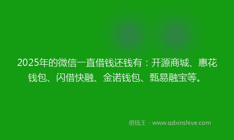 2025年的微信一直借钱还钱有：开源商城、惠花钱包、闪借快融、金诺钱包、甄易融宝等。