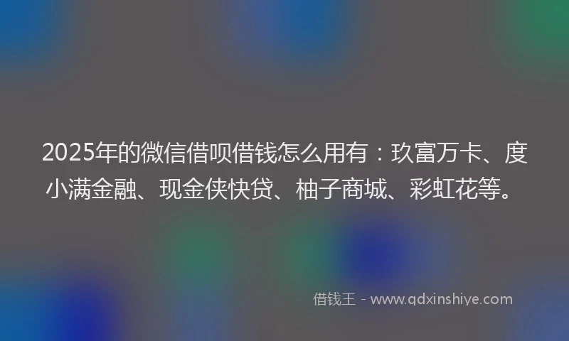 2025年的微信借呗借钱怎么用有：玖富万卡、度小满金融、现金侠快贷、柚子商城、彩虹花等。