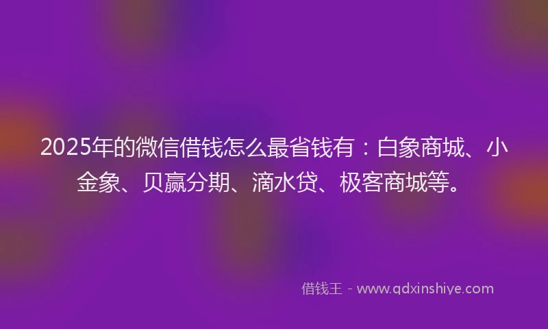 2025年的微信借钱怎么最省钱有：白象商城、小金象、贝赢分期、滴水贷、极客商城等。