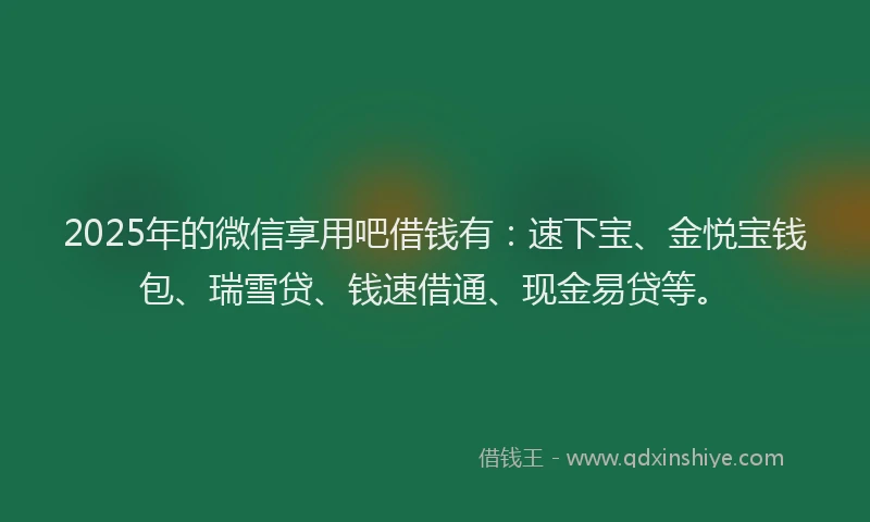 2025年的微信享用吧借钱有：速下宝、金悦宝钱包、瑞雪贷、钱速借通、现金易贷等。