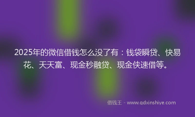 2025年的微信借钱怎么没了有：钱袋瞬贷、快易花、天天富、现金秒融贷、现金侠速借等。