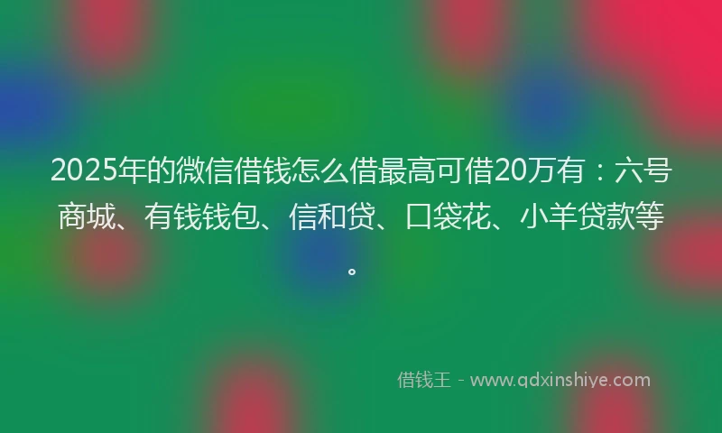 2025年的微信借钱怎么借最高可借20万有：六号商城、有钱钱包、信和贷、口袋花、小羊贷款等。