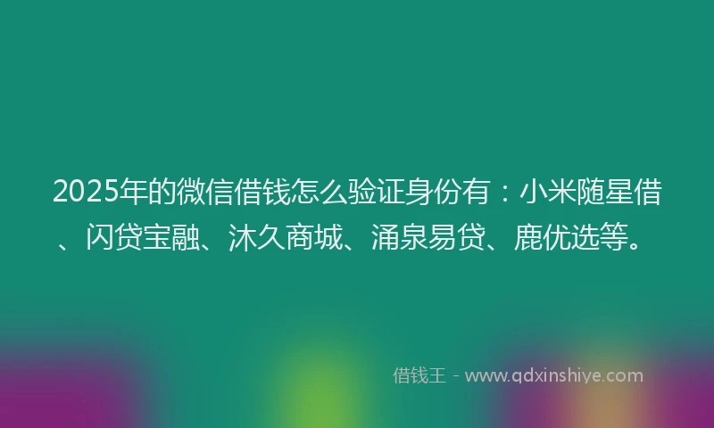 2025年的微信借钱怎么验证身份有：小米随星借、闪贷宝融、沐久商城、涌泉易贷、鹿优选等。