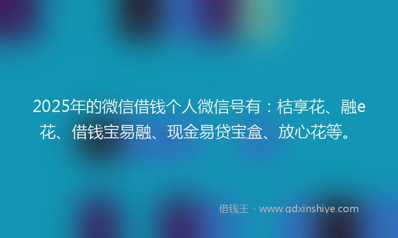 2025年的微信借钱个人微信号有：桔享花、融e花、借钱宝易融、现金易贷宝盒、放心花等。