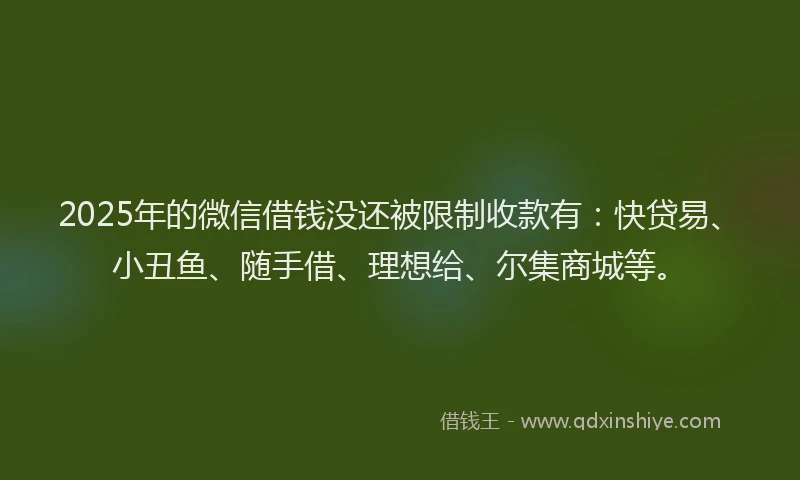 2025年的微信借钱没还被限制收款有：快贷易、小丑鱼、随手借、理想给、尔集商城等。