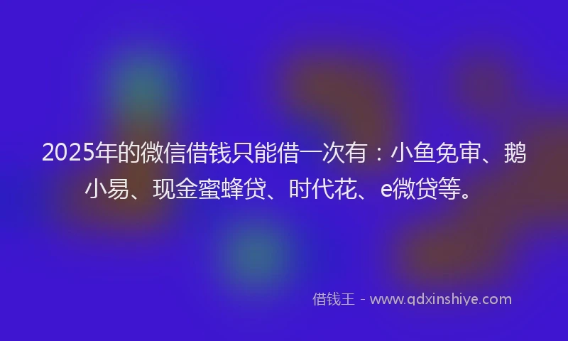 2025年的微信借钱只能借一次有：小鱼免审、鹅小易、现金蜜蜂贷、时代花、e微贷等。