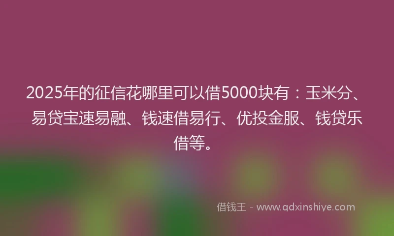 2025年的征信花哪里可以借5000块有：玉米分、易贷宝速易融、钱速借易行、优投金服、钱贷乐借等。