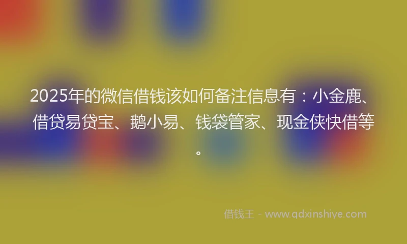 2025年的微信借钱该如何备注信息有：小金鹿、借贷易贷宝、鹅小易、钱袋管家、现金侠快借等。