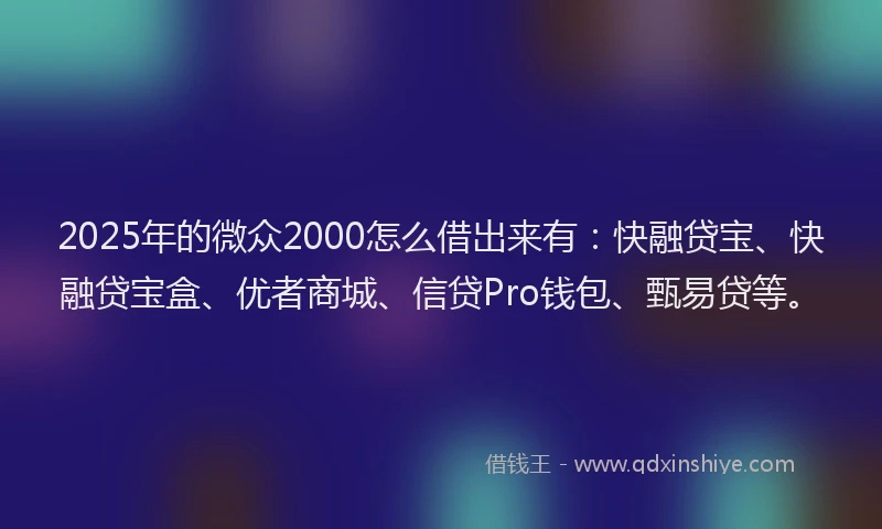 2025年的微众2000怎么借出来有：快融贷宝、快融贷宝盒、优者商城、信贷Pro钱包、甄易贷等。