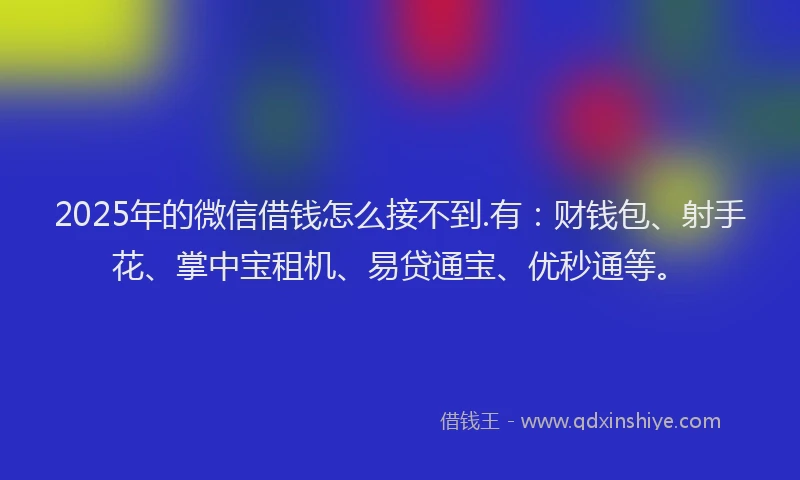 2025年的微信借钱怎么接不到.有:财钱包、射手花、掌中宝租机、易贷通宝、优秒通等。