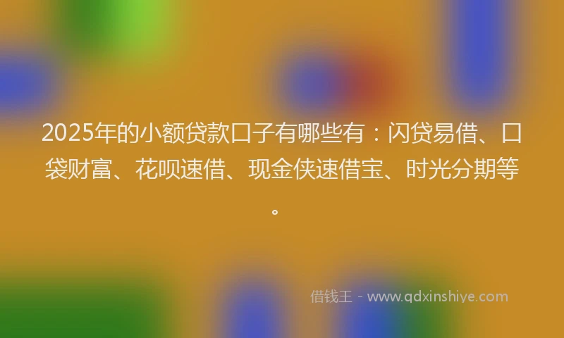 2025年的小额贷款口子有哪些有：闪贷易借、口袋财富、花呗速借、现金侠速借宝、时光分期等。