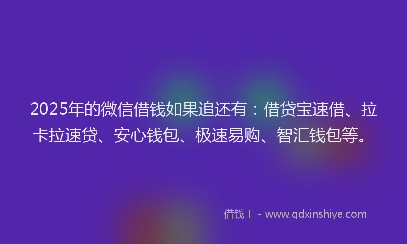 2025年的微信借钱如果追还有:借贷宝速借、拉卡拉速贷、安心钱包、极速易购、智汇钱包等。