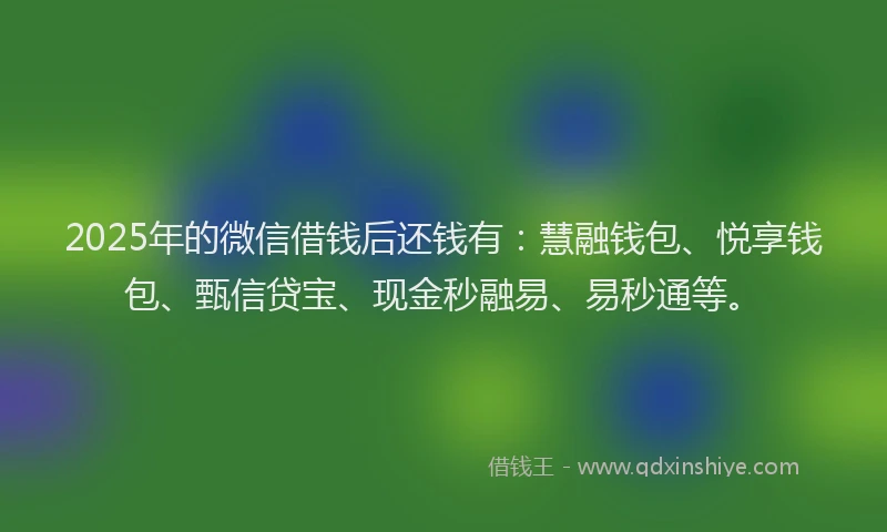 2025年的微信借钱后还钱有：慧融钱包、悦享钱包、甄信贷宝、现金秒融易、易秒通等。