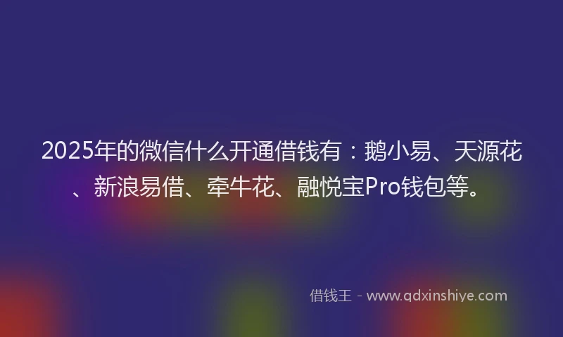 2025年的微信什么开通借钱有:鹅小易、天源花、新浪易借、牵牛花、融悦宝Pro钱包等。