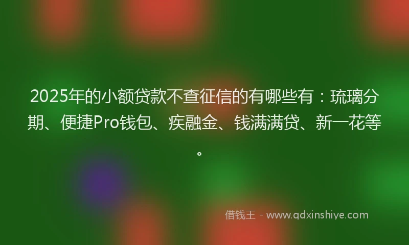 2025年的小额贷款不查征信的有哪些有：琉璃分期、便捷Pro钱包、疾融金、钱满满贷、新一花等。