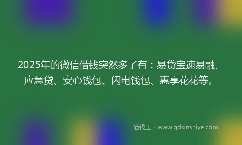 2025年的微信借钱突然多了有：易贷宝速易融、应急贷、安心钱包、闪电钱包、惠享花花等。