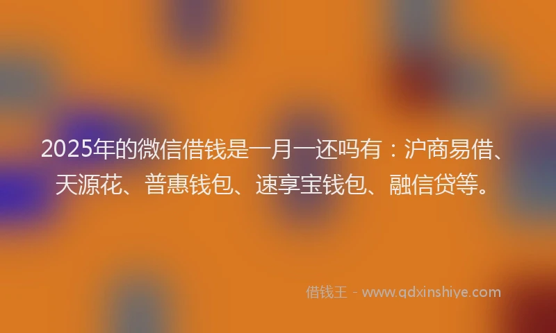2025年的微信借钱是一月一还吗有：沪商易借、天源花、普惠钱包、速享宝钱包、融信贷等。