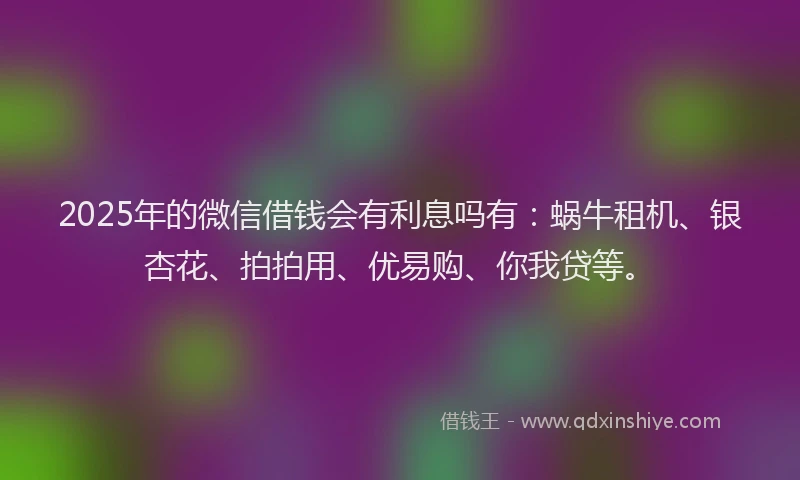 2025年的微信借钱会有利息吗有：蜗牛租机、银杏花、拍拍用、优易购、你我贷等。