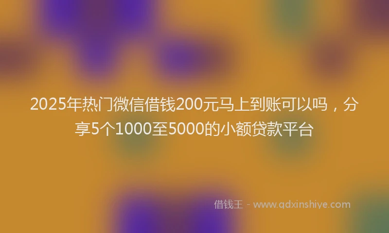 2025年热门微信借钱200元马上到账可以吗，分享5个1000至5000的小额贷款平台