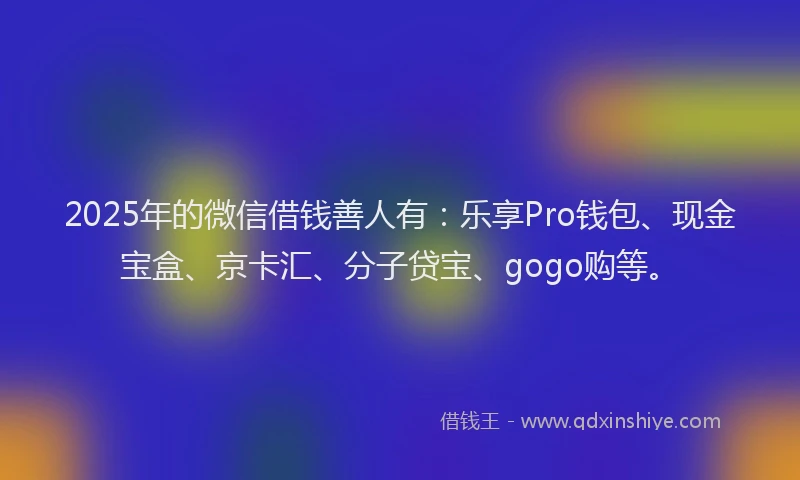 2025年的微信借钱善人有：乐享Pro钱包、现金宝盒、京卡汇、分子贷宝、gogo购等。