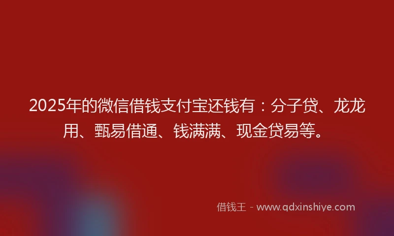 2025年的微信借钱支付宝还钱有：分子贷、龙龙用、甄易借通、钱满满、现金贷易等。