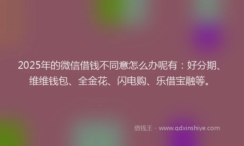2025年的微信借钱不同意怎么办呢有：好分期、维维钱包、全金花、闪电购、乐借宝融等。