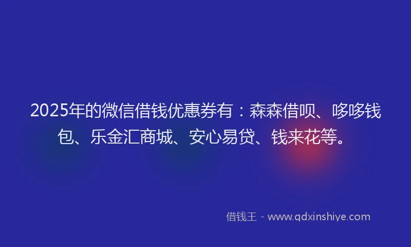 2025年的微信借钱优惠券有：森森借呗、哆哆钱包、乐金汇商城、安心易贷、钱来花等。