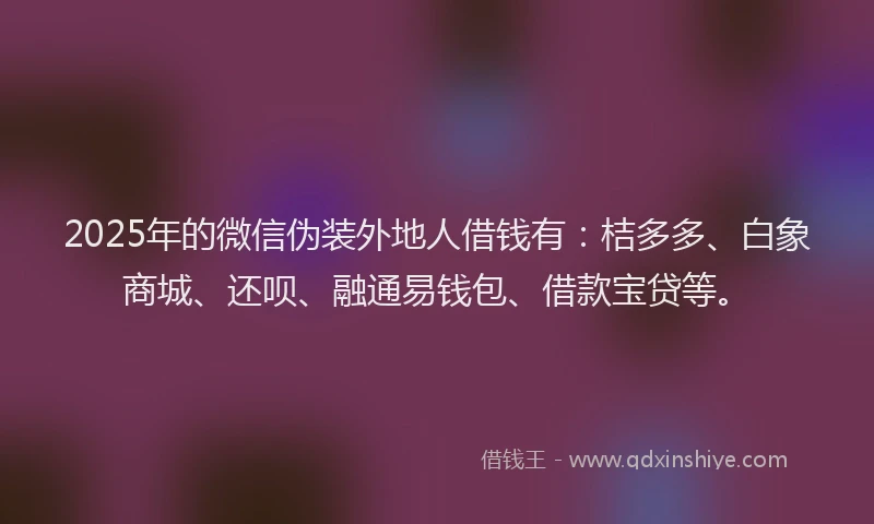 2025年的微信伪装外地人借钱有：桔多多、白象商城、还呗、融通易钱包、借款宝贷等。