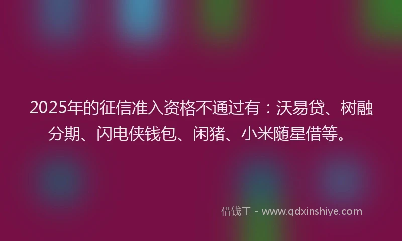 2025年的征信准入资格不通过有：沃易贷、树融分期、闪电侠钱包、闲猪、小米随星借等。