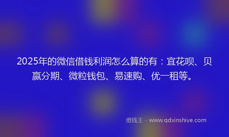 2025年的微信借钱利润怎么算的有：宜花呗、贝赢分期、微粒钱包、易速购、优一租等。