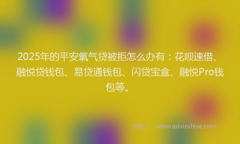 2025年的平安氧气贷被拒怎么办有：花呗速借、融悦贷钱包、易贷通钱包、闪贷宝盒、融悦Pro钱包等。