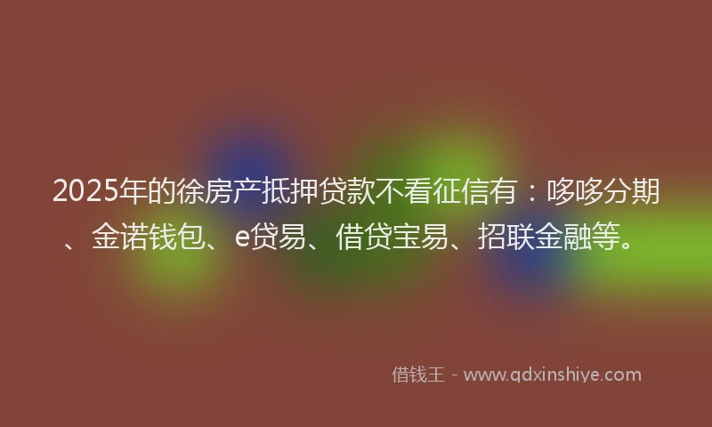 2025年的徐房产抵押贷款不看征信有：哆哆分期、金诺钱包、e贷易、借贷宝易、招联金融等。