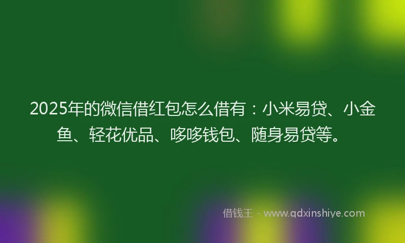 2025年的微信借红包怎么借有：小米易贷、小金鱼、轻花优品、哆哆钱包、随身易贷等。