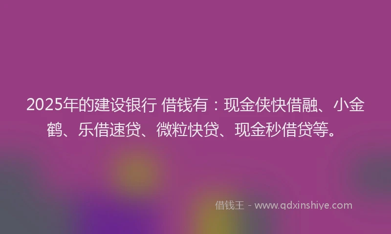 2025年的建设银行 借钱有：现金侠快借融、小金鹤、乐借速贷、微粒快贷、现金秒借贷等。