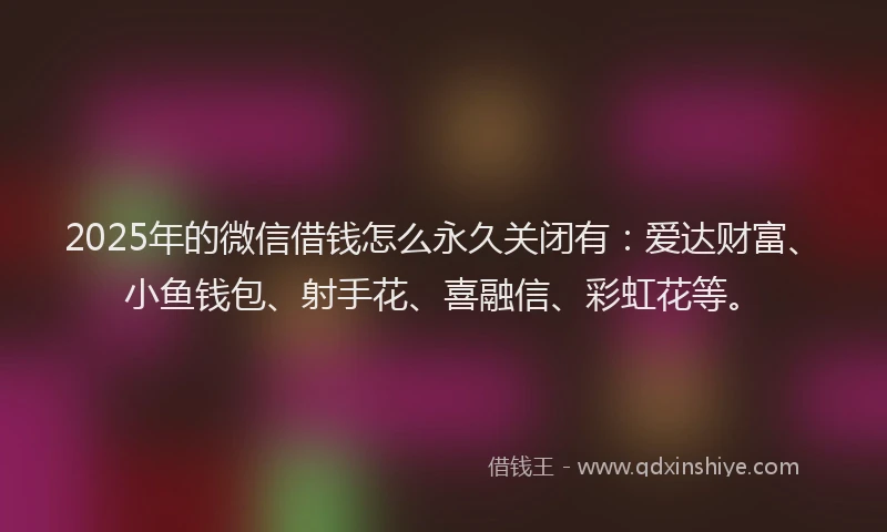 2025年的微信借钱怎么永久关闭有：爱达财富、小鱼钱包、射手花、喜融信、彩虹花等。