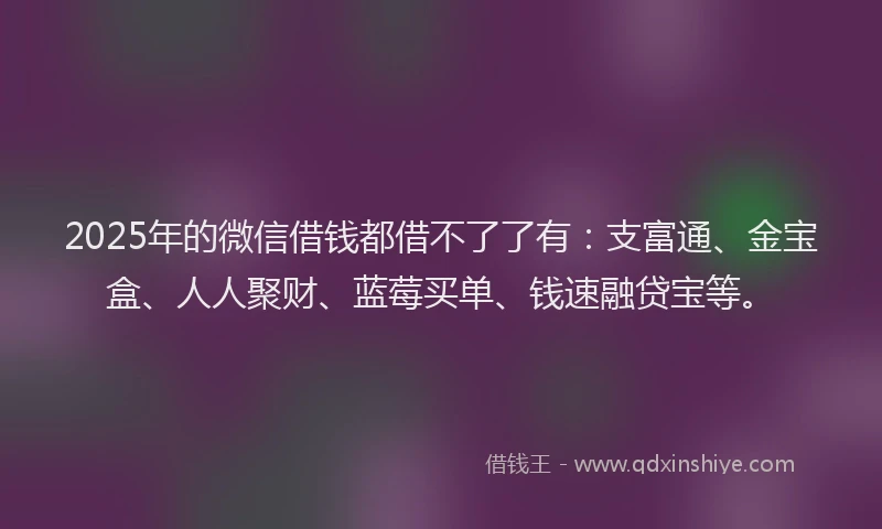 2025年的微信借钱都借不了了有：支富通、金宝盒、人人聚财、蓝莓买单、钱速融贷宝等。