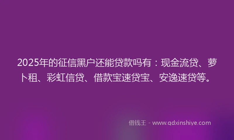 2025年的征信黑户还能贷款吗有：现金流贷、萝卜租、彩虹信贷、借款宝速贷宝、安逸速贷等。