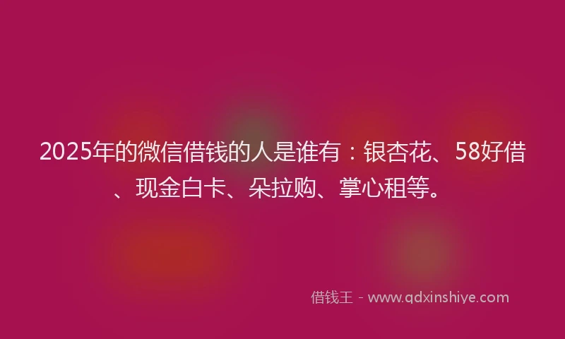 2025年的微信借钱的人是谁有：银杏花、58好借、现金白卡、朵拉购、掌心租等。
