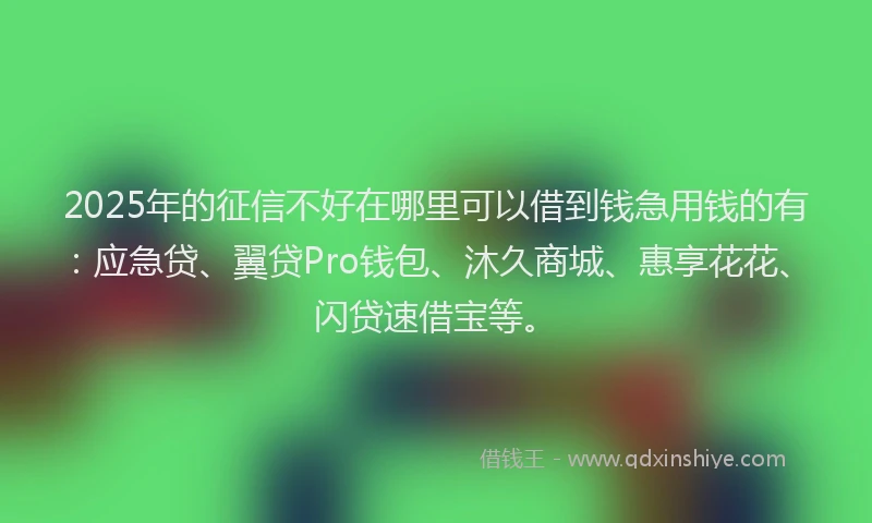 2025年的征信不好在哪里可以借到钱急用钱的有：应急贷、翼贷Pro钱包、沐久商城、惠享花花、闪贷速借宝等。