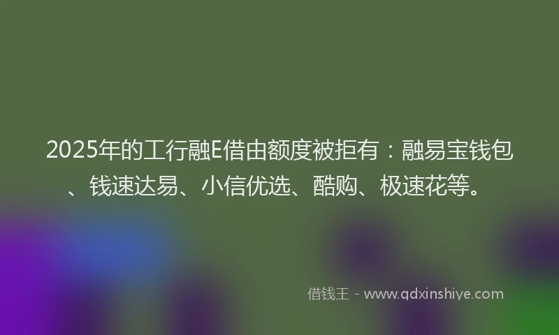 2025年的工行融E借由额度被拒有：融易宝钱包、钱速达易、小信优选、酷购、极速花等。