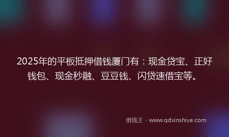 2025年的平板抵押借钱厦门有：现金贷宝、正好钱包、现金秒融、豆豆钱、闪贷速借宝等。