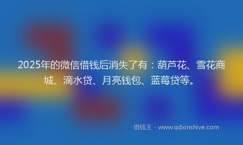 2025年的微信借钱后消失了有：葫芦花、雪花商城、滴水贷、月亮钱包、蓝莓贷等。