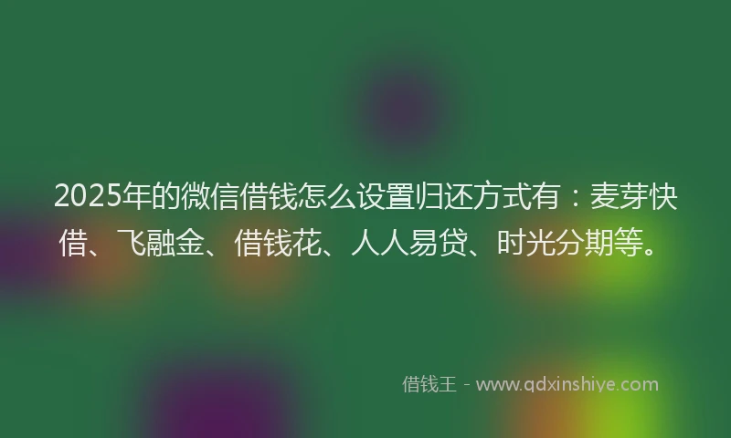 2025年的微信借钱怎么设置归还方式有：麦芽快借、飞融金、借钱花、人人易贷、时光分期等。
