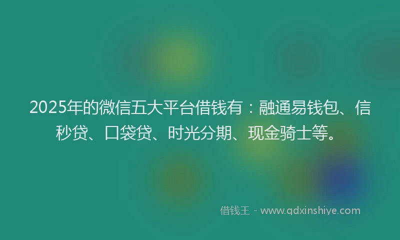 2025年的微信五大平台借钱有：融通易钱包、信秒贷、口袋贷、时光分期、现金骑士等。