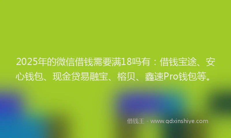 2025年的微信借钱需要满18吗有：借钱宝途、安心钱包、现金贷易融宝、榕贝、鑫速Pro钱包等。