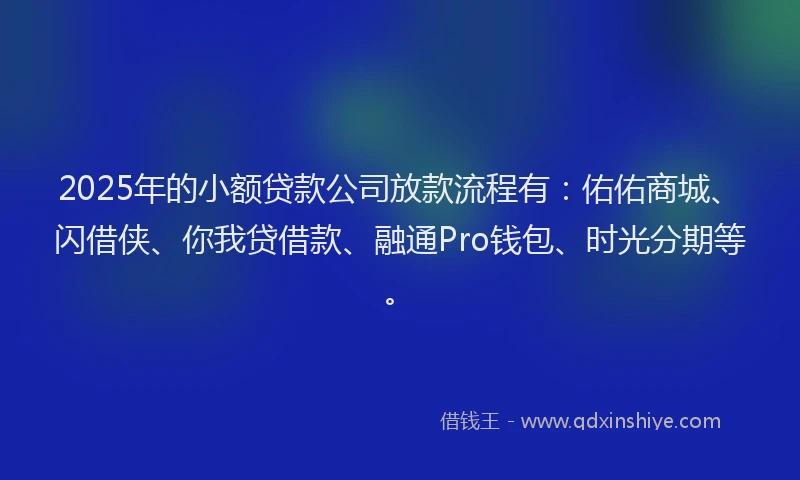 2025年的小额贷款公司放款流程有：佑佑商城、闪借侠、你我贷借款、融通Pro钱包、时光分期等。