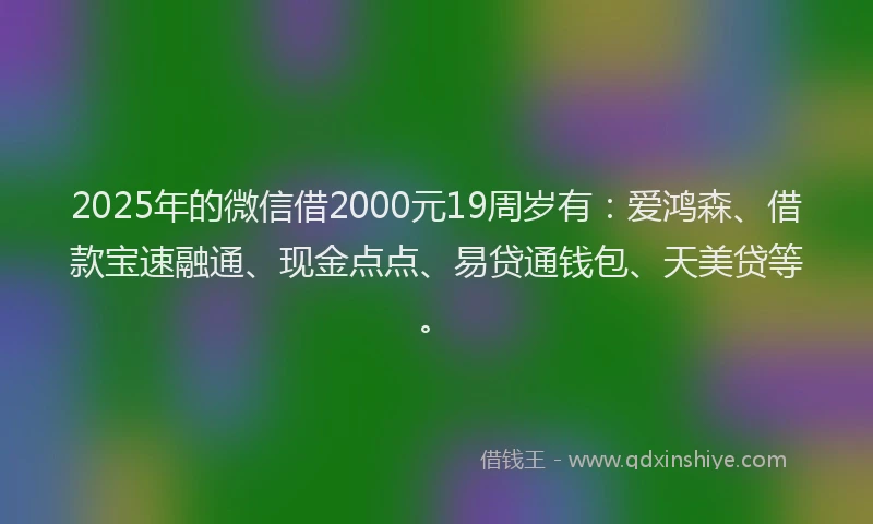 2025年的微信借2000元19周岁有：爱鸿森、借款宝速融通、现金点点、易贷通钱包、天美贷等。