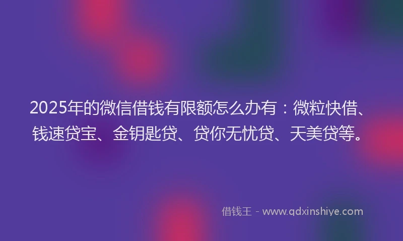 2025年的微信借钱有限额怎么办有：微粒快借、钱速贷宝、金钥匙贷、贷你无忧贷、天美贷等。