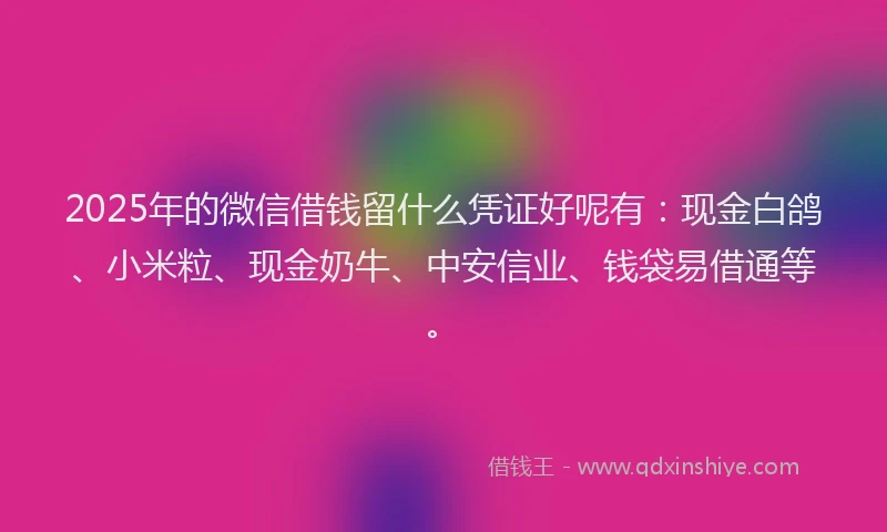 2025年的微信借钱留什么凭证好呢有：现金白鸽、小米粒、现金奶牛、中安信业、钱袋易借通等。
